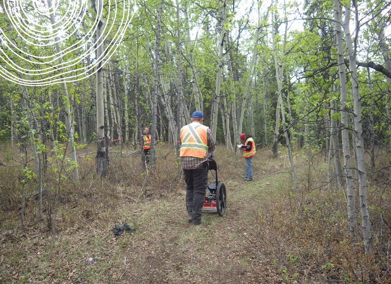 Ecofor workers using ground penetrating radar to survey work site